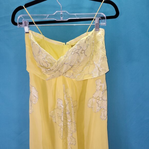 Nicole Miller Yellow Silk Chiffon Dress With Embroidered Floral Design Size 12 S - Picture 3 of 8